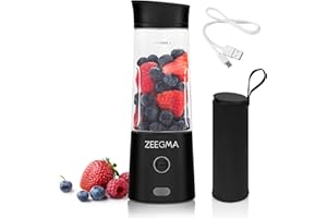 ZEEGMA VITAMINE GO Przenośny Blender do Koktajli i Smoothie 300W, Osobisty Mikser, Mini Blender 450 ml z 6 ostrzami, 2 Prędkości Bateria 5000 maH, 25 użyć na jednym naładowaniu (Czarny)