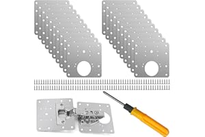 Jiaxitek 12 pcs Hinge Repair Plate Kit, Stainless Steel Cabinet Hinge Brackets with Screws and Tools for Wooden Kitchen Cabinet Door Reinforcement