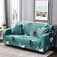 House of Quirk Universal Triple Seater Sofa Cover Big Elasticity Cover for Couch 140 GSM Sofa Slipcover (Green/Brown/Pink/White Leaf, 185-230cm)
