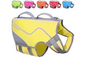 VIVAGLORY Life Jacket for Dogs of Sports Style, Heavy Duty Pet Safety Vest, Comfortable Neoprene Lifejackets with Hook & Loop Closure, Yellow, XLarge