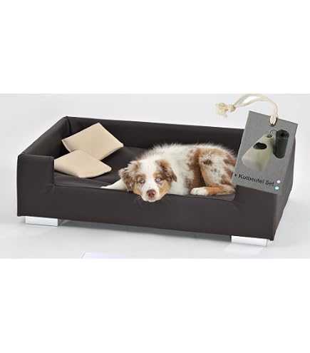 Hundebett Aus Kunstleder – 70x45x28 Cm, Wasserabweisend, Mit Kiefernholzrahmen, Braun Für Kleine Hunde