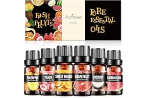 Aofmee Fruity Essential Oil Set, 6 x 10ml Essential Oils for Diffuser, Humidifier, Home Fragrance Oil for Soap, DIY Candle Making Scents, Cleaning, Premium Aromatherapy Oils for Sleep