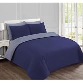 Vision Reversible Bed Set 100% Cotton &ndash; Blue Grey &ndash; Double Bed (15 x 220 cm) &ndash; Includes Duvet Cover and 2 Pillowcases (80 x 8