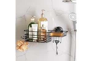 TAILI Shower Caddy Suction Cup with Hooks & Soap holder Heavy Duty Bathroom Shower Organizer No Drilling Bathroom Shelves for Inside Wall Mounted Kitchen Accessories, Black