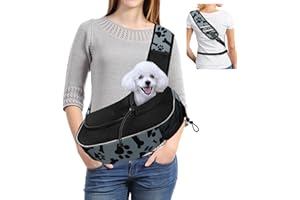 Gloppie Sac de Transport pour Chien Chat Sac à Bandoulière de Voyage avec Sangle Réglable et Ceinture de Taille pour Petit Animal Domestique Transporter Chiot, Motifs Patte & Os - Gris