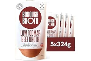 Low FODMAP Beef Broth by Borough Broth - Organic Bone Broth - Onion & Garlic Free - High in Collagen for Healthy Skin & Joints - High Protein, Low Calorie - Grass Fed - Delivered Chilled 5 x 324g