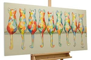 Kunstloft Quadro su tela | 100% DIPINTO A MANO | 120x60cm | Dipinto 'A Pride of Housecats' | Gatto | Multicolore | Arte moderna