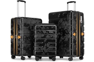 Sea choice Luggage Set 3 Piece Expandable Scratch Resistant Suitcase Expandable Luggage Travel Suitcase Set Hard Shell with Brake Caster Spinner Wheels