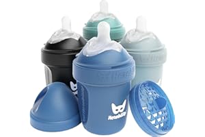 Herobility Double Anti-Colic Baby Bottles – 5 fl oz/140ml – 4-Pack – Multicolor – Denim, Black, Dusky Green, Gray