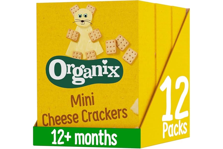 Organix Mini Organic Cheese Crackers, Toddler Snack, 12+ Months, Multipack, 4 x 20 g Packs Per Box (3 Boxes Total)