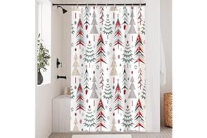Uiiooazy Tenda Doccia Antimuffa, Tenda da Doccia 120x180cm Natale Inverno Astratta Rossi Grigio Foresta Foglie Verdi Tende da Bagno Tessuto Lavabile Impermeabile Tende per Vasca da Bagno con 8 Anelli