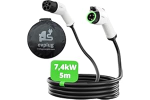 evplug Câble de Recharge Type 1 pour Voitures électriques EV (Type 2 - Type 1 | 5m, 7,4kW | 32A)