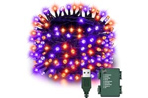 ‎ETOPGO Etopgo Halloween Lichterkette Batterie, 10M 100 LED Orange Lila Lichterketten mit Timer und 8 Modi, USB-Betrieben Wasserdicht Halloween Deko Outdoor Lichter für Innen Außen, Party, Garten