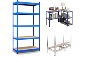 ROYALSWILL Étagère de Rangement pour Charges Lourdes, étagère de Cave, Garage, Atelier, 200x100x50 cm, capacité de Charge jusqu'à 875 kg (175 kg par étagère), étagère en métal, étagère réglable à emboîter, Bleu