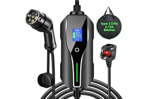 TTLIFE EV Charger, 8M Portable Electric Car Charger Type 2 UK 3 Pin, 6/8/10/13A Adjustable, 3.3KW, IP67 Waterproof, Long EV Charging Cable with Display & Bag