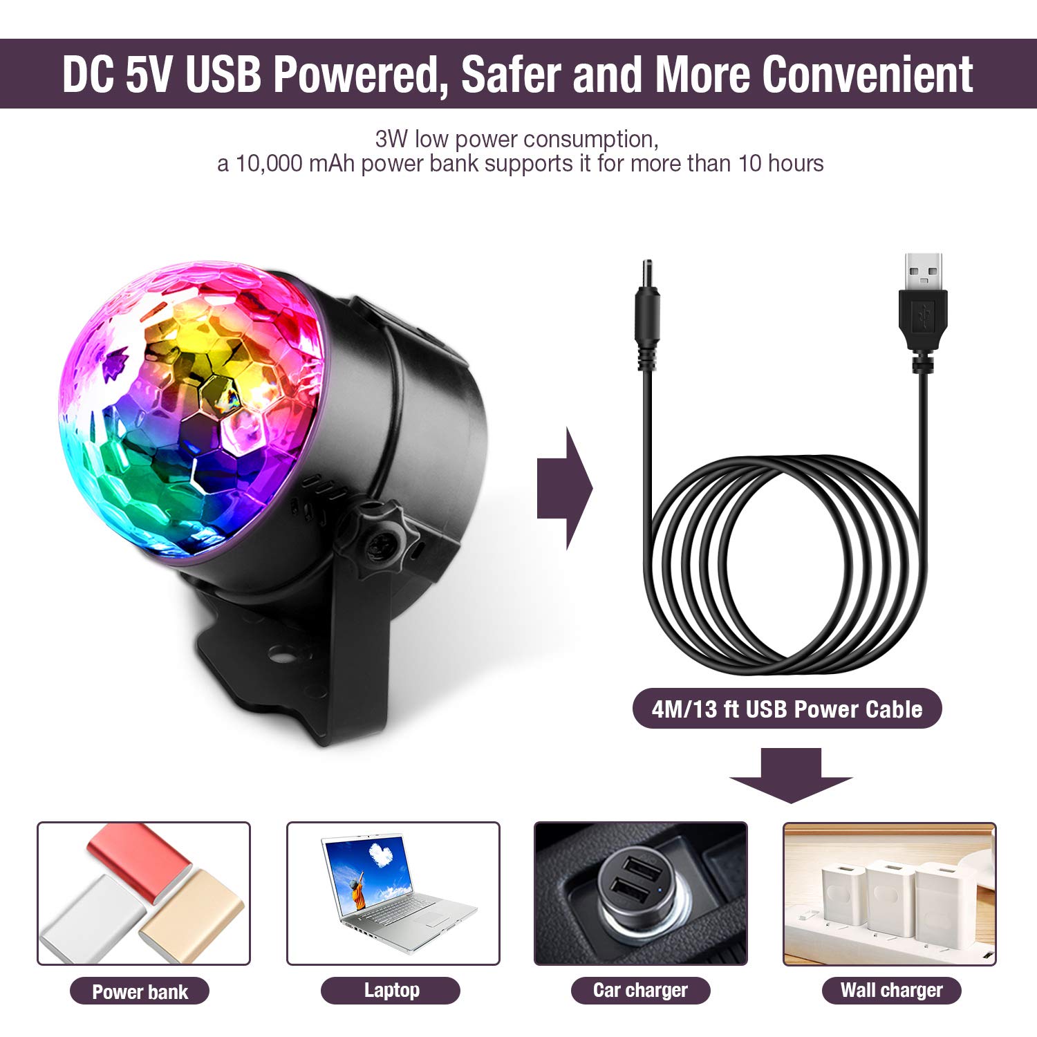 Boule-Disco-de-Commande-Vocale-OMERIL-7-Couleurs-Boule--Facette-avec-Tlcommande-et-Cble-USB-4M-Jeux-de-Lumiere-Lampe-de-Scne-Contrle-Automatique-Lampe-Disco-pour-FteNolBarClubDJ