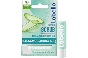 Labello Scrub Idratante Aloe Vera 4.8 g, Scrub Labbra con particelle esfolianti, aloe vera bio e vitamina E, Scrub labbra esfoliante senza oli minerali e microplastiche