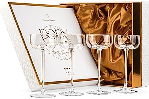 GLASSIQUE CADEAU Lot de 4 petits verres à cocktail Pony Martini de 150 ml - Élégants verres à cocktail Nick et Nora Coupe avec long pied pour expresso Martini, Daiquiri, Cosmo, Manhattan - Verres à martini en cristal