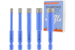 Juego de Brocas Diamante Seco - 5 Piezas 5/6/8/10/12mm Corona Diamnate para Baldosas Porcelana Cerámica Mármol Granito - Vástago Hexagonal de Cambio Rápido con Estuche VENJELD