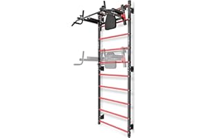 Marbo Sport - Set MHU1 - Spalliera per Montaggio a Parete 230x81 cm con Dip-Station Multifunzionale e Barra per trazioni - Palestra multifunzione, allenamento fitness e attrezzi palestra casa