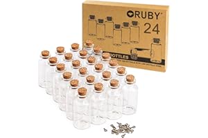 RUBY - szklane słoiki butelki ze stoperami korkowymi, 30 mm x 60 mm (około 25 ml), butelki z korkiem korkowym zatyczkami do butelek z przezroczystego życzenia do własnoręcznego wykonania sztuka rzemieślnicza, dekoracje weselne (24 sztuki)