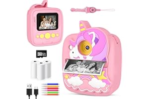 CHRERNA Sofortbildkamera Kinder,Kinderkamera mit 48MP &1080P mit 32GB TF Karte und Druckpapier, Kinder Kamera Geschenk für Mädchen 3-12 Jahre