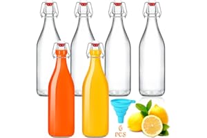 ZZXLOPEZ Lot de 6 Bouteille Verre 500ml, Bouteilles à Liqueur et à Remplir Avec Bouchon à Étrier, Entonnoir, Bouteille en Verre avec Bouchon pour le Stockage de Bière, Vinaigre, Jus de Fruits, Sirop