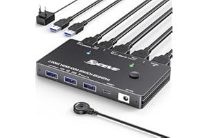 Camgeet Switch KVM HDMI 2 PC 1 Monitor 4K @144Hz 8K@60Hz, 2x1 KVM Switch HDMI 2 porte per 2 computer Share 1 monitor e 3 dispositivi USB 3.0, con cavo USB 3.0 e adattatore di alimentazione