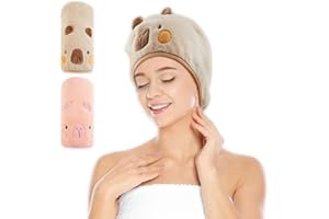 Tatuo 2 Toallas de Microfibra de Pelo Toalla Absorbente de Cabello Envoltura de Turbante de Secado Rápido Turbante de Evitar Pelo Encrespado de Cabeza para Mujeres(Rosa, Marrón,Capibara)