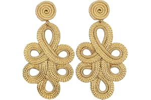 MAJALE Pendientes Mujer Largos Flamenca - Pendientes Ligeros de Boda, Fiesta, Sevillanos para Ocasiones Especiales - Pendientes Pasamaneria Estilo Cordón de Seda (Oro)