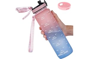 GOPPUS Butelka na wodę z tritanu, 1000 ml, ze słomką, szczelna butelka na napoje z wymiarami, butelki sportowe z zamykaną otwieraną górą, motywacyjne butelki ze znacznikami czasu, do szkoły, dorosłych