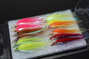 Tigofly 12 pcs 6 colors Shining Polar Fry Slowly Sinking Salmon Trout Steelhead Minnow Fly Fishing Flies Lures Fly Set-Size #8