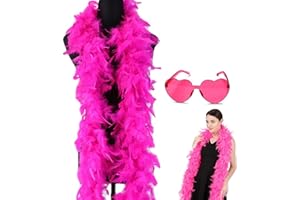 TZMFHD Pink Feather Boa 2M and Heart Rimless Sunglasses, Women's Accessory, Pink Loose Feathered, Perfect for Carnival, Halloween, Cosplay, Party Decorations