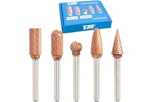 TJR® Set di frese in carburo con testa da 3/8" con gambo da 1/4" 5 pezzi e rivestimento ULTRACo - Doppio taglio. Per acciaio, acciaio inossidabile, acciaio temprato e alluminio, legno per applicazioni