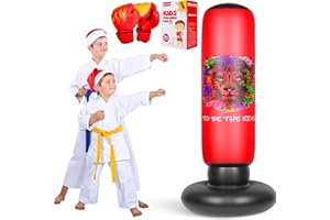 EQARD Sac de frappe gonflable pour enfants avec gants de boxe de 160 cm - Sac de frappe avec support - Pour la pratique du karaté, du taekwondo, du MMA - Cadeau pour enfants