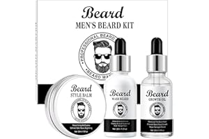 KKWOTER Men's Beard Grooming Kit with Shampoo, Oil, Balm - Complete Beard Care Set for Growth, Moisturizing, Styling - Valentine's Day, Father's Day, Birthday gifts - Complete beard care for men