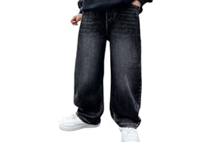 GENERIC Baggy Jeans Garçon Enfants avec Ceinture Élastique Pantalons en Pantalon Couleur Unie Denim Jean Baggy Ado Garcon Printemps/Automne Cargo Large Décontracté Style Urbain Hip Hop Streetwear