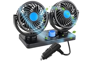 Chaohua Auto Ventilator, 12V Doppelkopf Ventilator Auto 360 Grad drehbar mit 2 Geschwindigkeiten Doppellüfter Geeignet für 12Volt Autos, LKWs, SUV