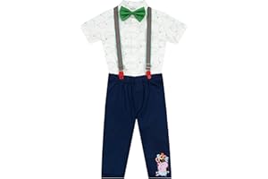 PEPPA PIG Zestaw Na Przyjęcie w Stroju George Pig z Peppą Świnką | Komplety Ubrań i Stroje Chłopięce | Ubrania Dla Chłopców z Szelkami I Muchą