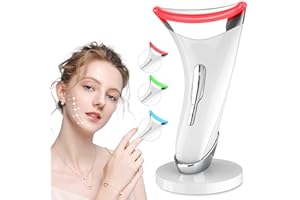 Yeerain Appareil Massage Visage, Électrique Appareil Lifting Visage Double Menton avec 3 Modes LED, 45 ℃ EMS Chauffant Raffermissant Pour Visage et Cou - Anti Rides pour Les Femmes