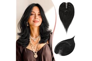 RUWISS Topper de Cabello Humano Real para Mujer Negro Natural Pieza Ligera con Clip para Cabello Fino Liso Sin Flequillo