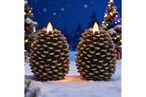 Eldnacele LED Pine Cone Candles with Timer, Battery Operated Flameless Candles Unscented Wax Pinecone Candles Brown 2 Pack for Christmas Home Party Decoration