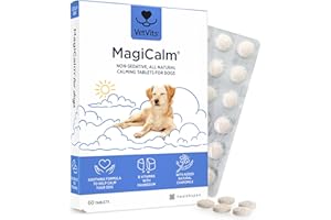 Vetvits by Healthspan MagiCalm For Dogs (60 Tablets) | For Naturally Calmer & Less Anxious Dogs | Gentle, Soothing Formulation | Magnesium, Chamomile & B Vitamins | Tasty Beef Flavoured (60 Tablets)