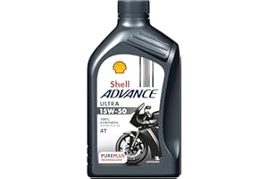 Shell Advance 4T Ultra 15W-50 1L | Aceite 100% Sintético para Motores 4 Tiempos | Tecnología PurePlus | API SN JASO MA2 | Máxima Limpieza y Protección | Recomendado por Ducati