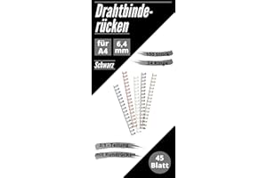 MK MARC KINDERMANN PREMIUM Drahtbinderücken, 100 Stück, DIN A4, schwarz, 34 Ringe, 3:1 Teilung (6,4 mm, 45 Blatt)