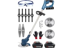SDYAYFGE Metal Blades Cordless strimmer garden With 24V heavy duty Battery Grass Trimmer Electric 5-in-1 Lawn Edge Trimmer/Brush Cutter Kit With 3 Types Blades 90° Head Pivots Lightweight Brush Cutter
