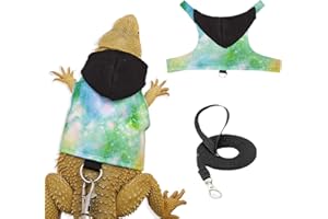 CQJ Bearded dragon lizard hoodie leash suit reptile pet outdoor chest harness chameleon squirrel leash hooded clothes suitable for bearded dragon lizard reptiles（Black hat）
