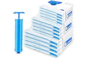 CaptainFive Vacuum Storage Bags 12 Pack for Clothes（4 Jumbo, 4 Large, 4 Small）Reusable Vacuum Bags with Travel Hand Pump for Duvets, Bedding, Pillows, Vacuum Seal Bags for Home, Moving and Storage