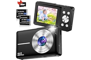 JUKANUR Macchina Fotografica Digitale Fotocamera Digitale Compatte 1080P 44MP, Fotocamera Compatta Con Zoom 16X, Scheda 32GB, 2 Batterie Macchina Fotografica Compatta Per Principianti Ragazzi Bambini, Nero