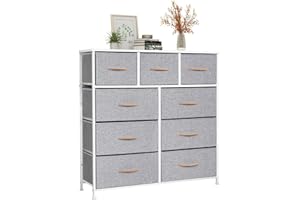 LYNCOHOME Cómoda con 9 cajones de Tela, Cómoda de Dormitorio, Unidad de Almacenamiento, Muebles de Dormitorio, cómoda de 9 cajones, cajonera para Cocina, Oficina, Pasillo